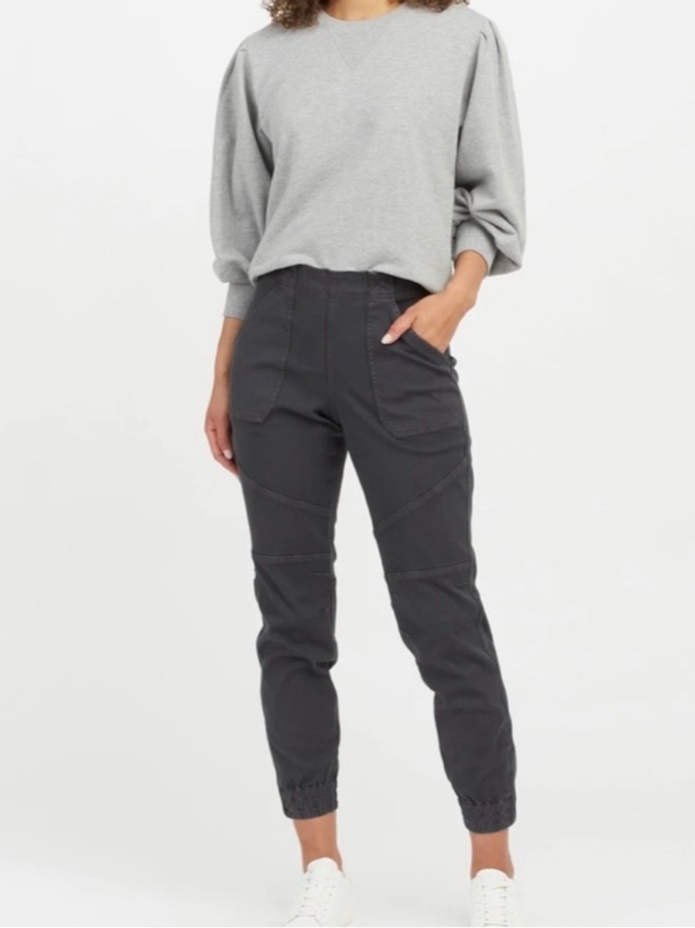 Spanx Twill Joggers Washed Black Pull On Size Small